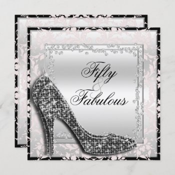 Glitzy Stilettos  Diamonds & Damask Fabulous 50 Invitation by Sarah_Designs at Zazzle