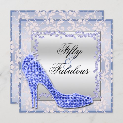 Glitzy Stilettos Diamonds  Damask Fabulous 50 Invitation