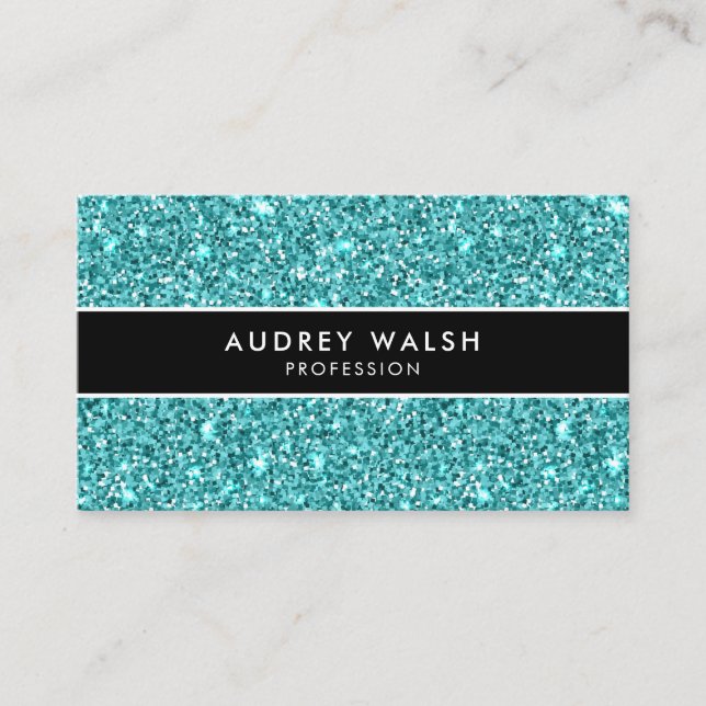 Glitzy Stylish Blue GLITTER  Striped Business Card (Front)