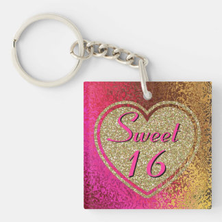 Glitzy Sweet 16 Pink & Gold Custom Keychain
