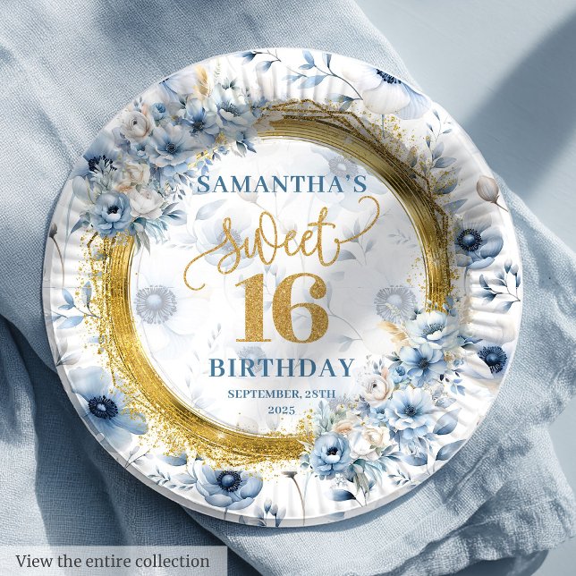 Glitzy Sweet Sixteen Dusty Blue Gold Party Plates (Glitzy Sweet Sixteen Dusty Blue Gold Party Plates

)