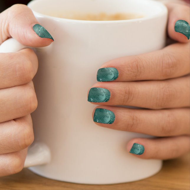 Glitzy Teal Green Gold Glitter Minx Nail Art (Insitu - Mug)
