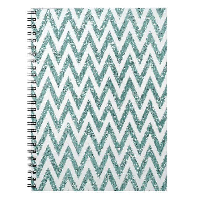 Glitzy Turquoise Green Glitter Chevron Stripes Notebook (Front)