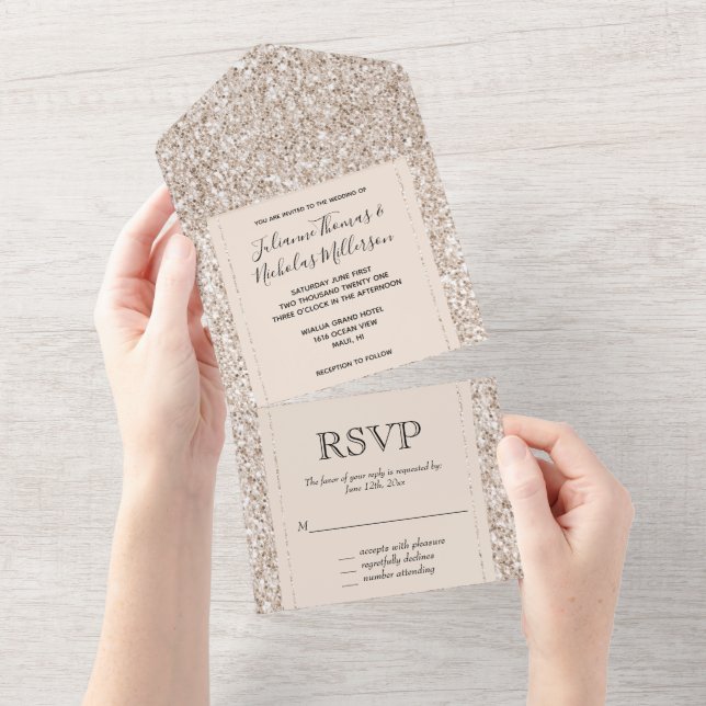 Glitzy White Cream Glitter     All In One Invitation (Tearaway)