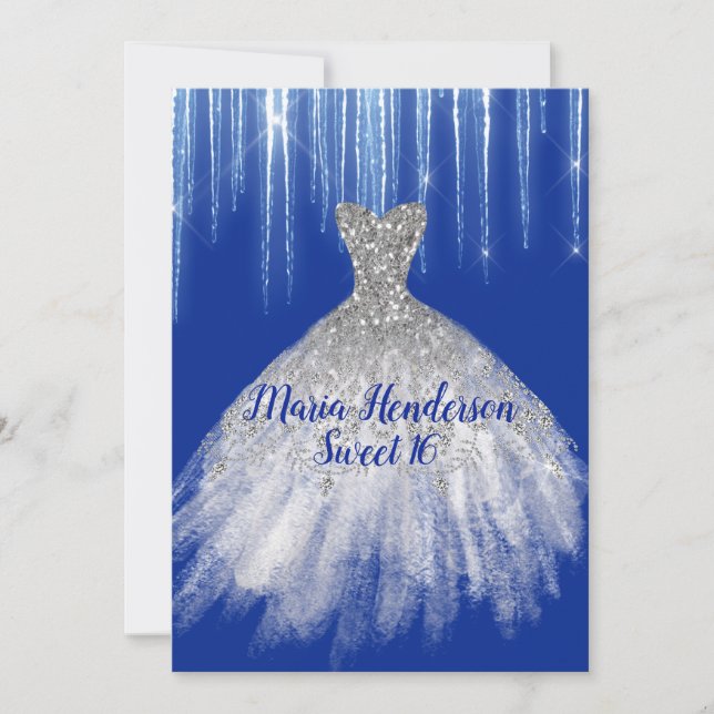 Glitzy Winter Themed Sweet 16 Birthday Invitation (Front)