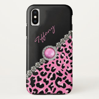 Glitzzy Pink Jaguar Print iPhone X Case