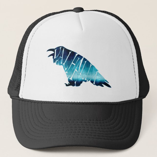 Glóandi Bláu Raven Valhalla Trucker Hat (Front)