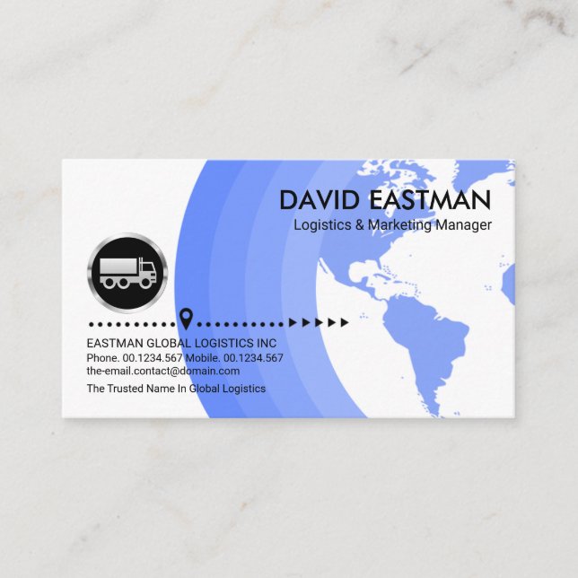 Global Blue Layers Silver Truck Logistics Driver Business Card (Front)