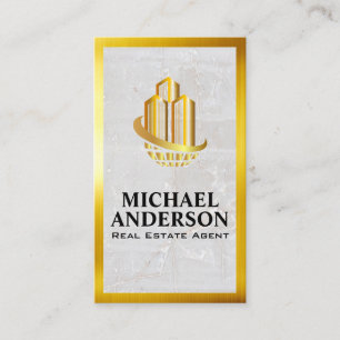 Global Buildings   Marble   Gold Border Business Card