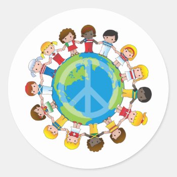 Global Children Classic Round Sticker by mariabellimages at Zazzle