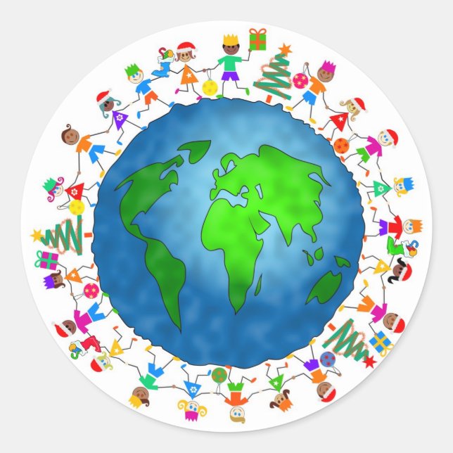 Global Christmas Kids Classic Round Sticker (Front)