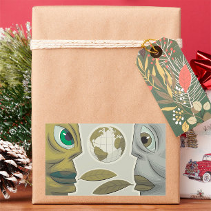 Global Creatures Earth Faces Rectangular Sticker