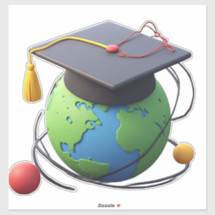 Global Education And Graduation: World With Cap Sticker