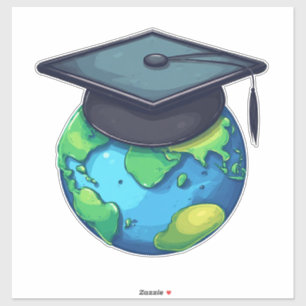 Global Education And Graduation: World With Cap Sticker