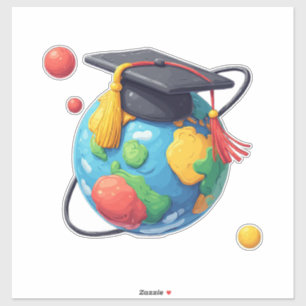 Global Education And Graduation: World With Cap Sticker