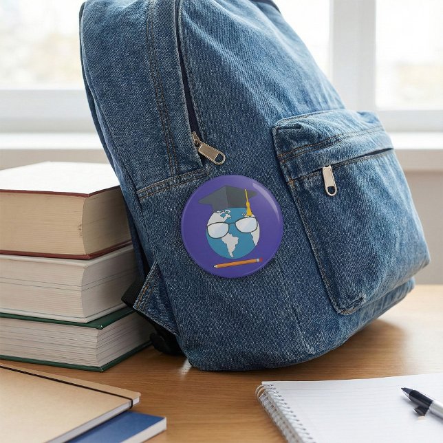 Global Education Graduation Cap Earth Smart Planet Button (Creator Uploaded)