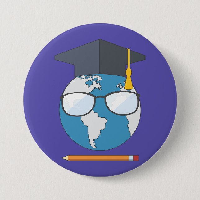 Global Education Graduation Cap Earth Smart Planet Button (Front)