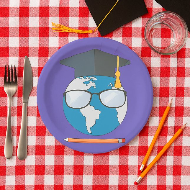 Global Education Graduation Cap Earth Smart Planet Paper Plates (Creator Uploaded)