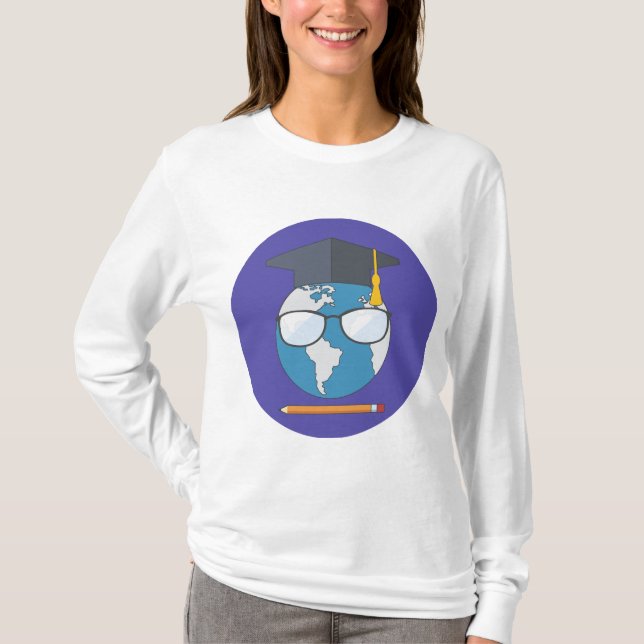 Global Education Graduation Cap Earth Smart Planet T-Shirt (Front)