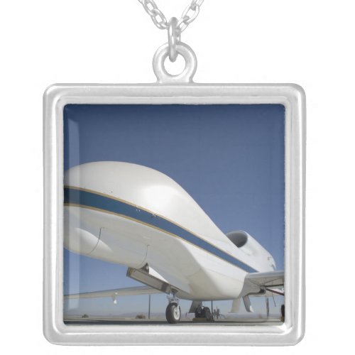 Global Hawk unmanned aircraft 2 Silver Plated Necklace