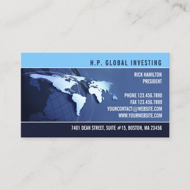 Global International Map Business Card Template (Front)