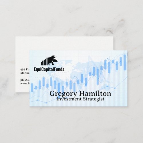 Global Map  Candle Stick Stock Graph Business Card