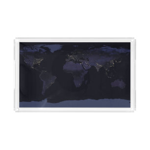 Global Map Earth's City Lights At Night. Acrylic Tray