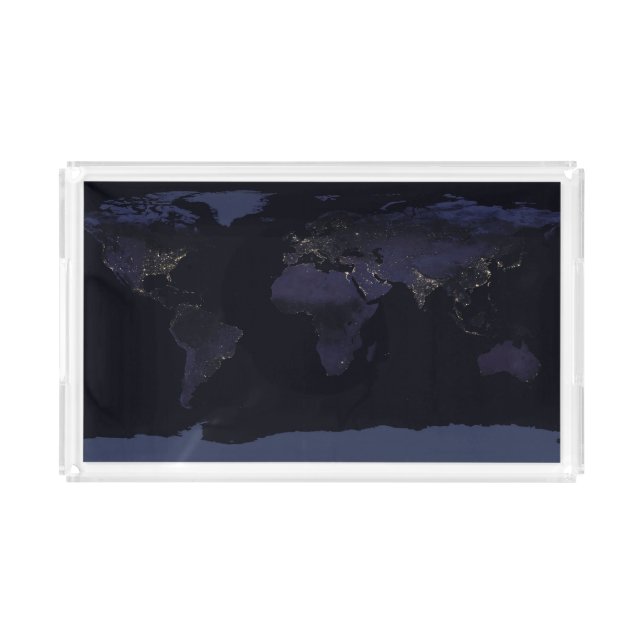 Global Map Earth's City Lights At Night. Acrylic Tray (Front)