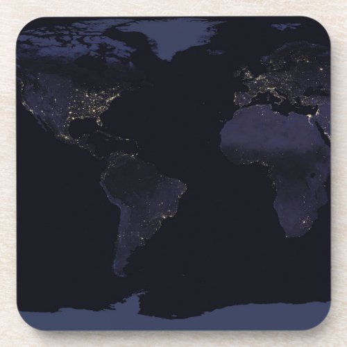 Global Map Earths City Lights At Night Beverage Coaster