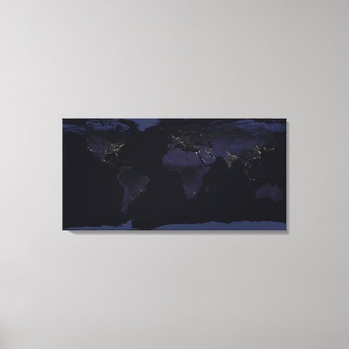 Global Map Earths City Lights At Night Canvas Print
