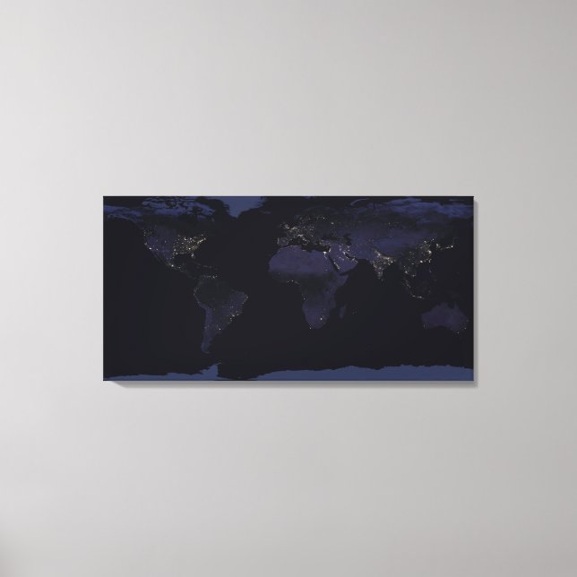 Global Map Earth's City Lights At Night. Canvas Print (Front)