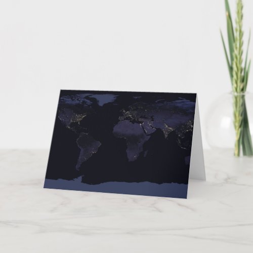Global Map Earths City Lights At Night Card