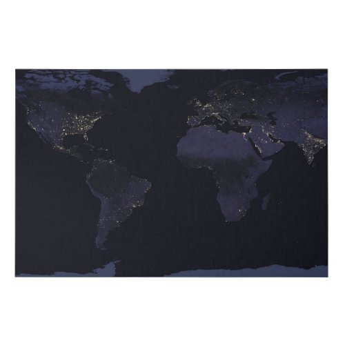 Global Map Earths City Lights At Night Faux Canvas Print