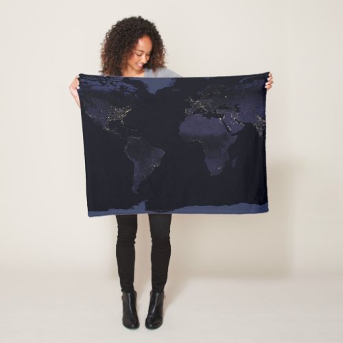 Global Map Earths City Lights At Night Fleece Blanket