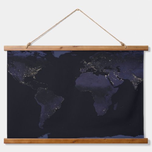 Global Map Earths City Lights At Night Hanging Tapestry