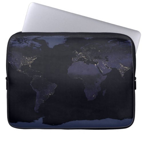 Global Map Earths City Lights At Night Laptop Sleeve