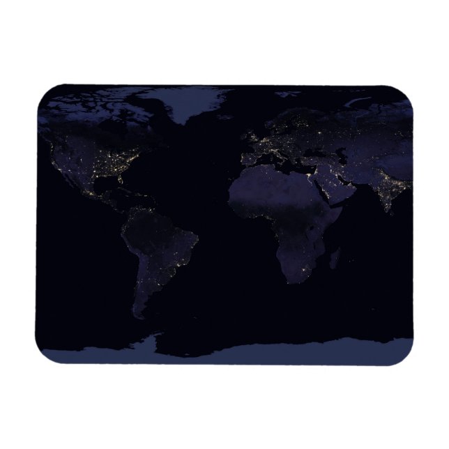 Global Map Earth's City Lights At Night. Magnet (Horizontal)
