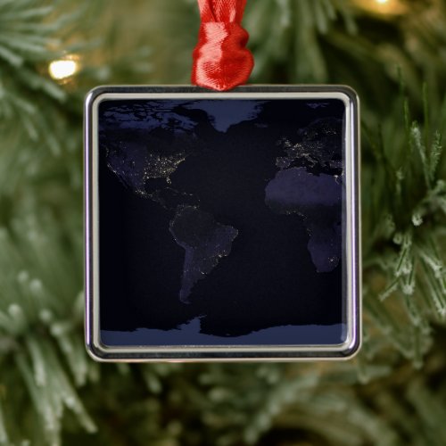 Global Map Earths City Lights At Night Metal Ornament