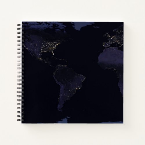 Global Map Earths City Lights At Night Notebook