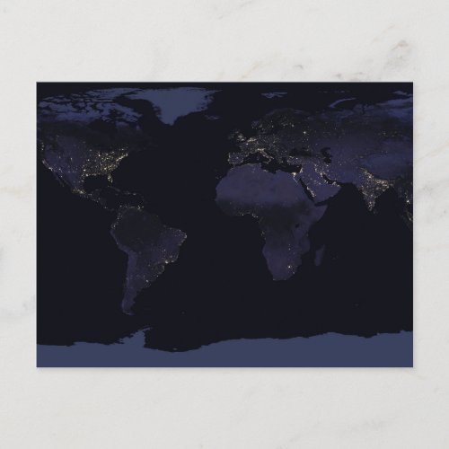 Global Map Earths City Lights At Night Postcard