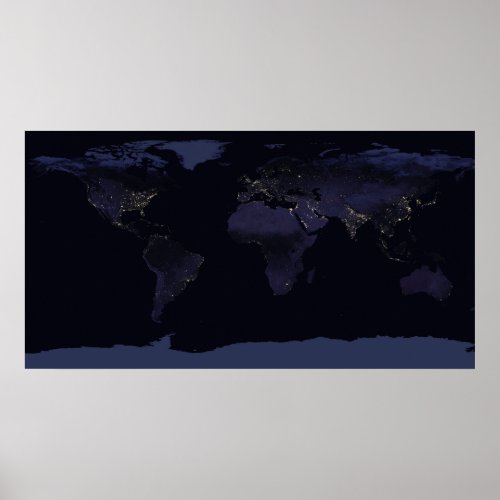 Global Map Earths City Lights At Night Poster