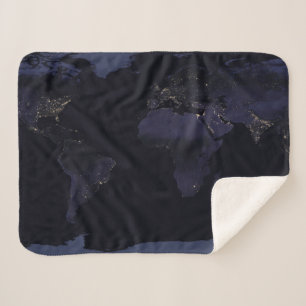Global Map Earth's City Lights At Night. Sherpa Blanket