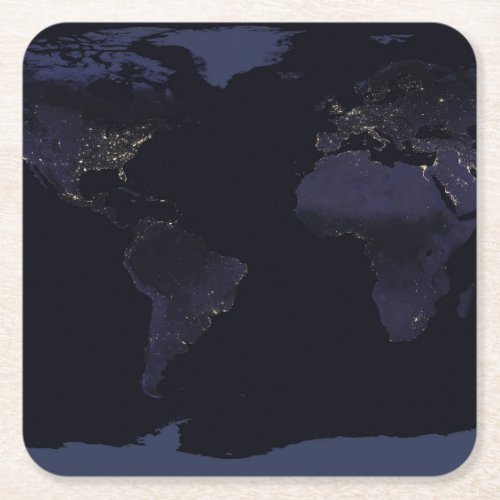 Global Map Earths City Lights At Night Square Paper Coaster