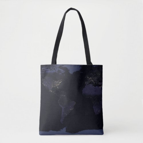 Global Map Earths City Lights At Night Tote Bag