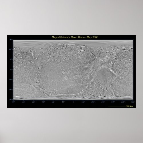 Global map of Saturns moon Dione Poster