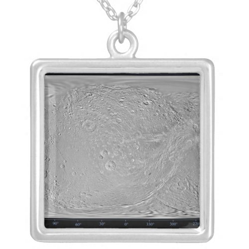 Global map of Saturns moon Dione Silver Plated Necklace