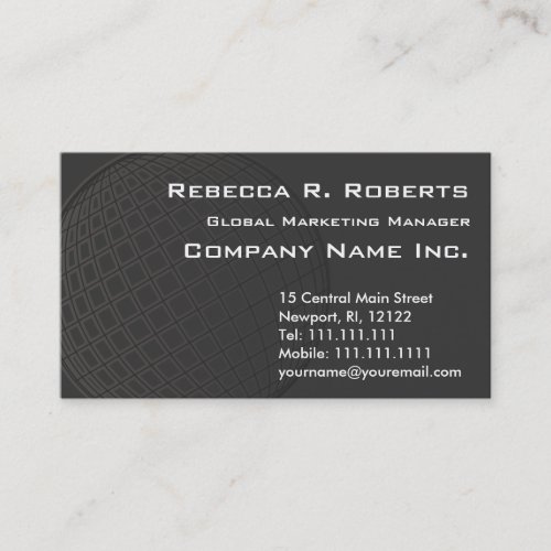 Global Marketing World Globe Classic Black Basic Business Card