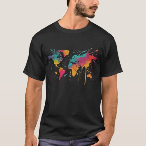 Global Palette Tee Multicolor World Map Print T_Shirt