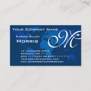 Global Professional Elegant Deep Blue World Map Business Card by VillageDesign at Zazzle