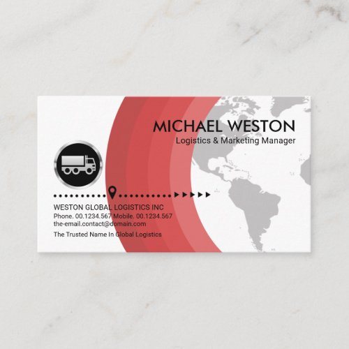 Global Red Layers Grey Earth Logistics Transport Business Card